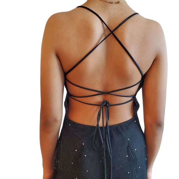 90s/Y2K Vintage Black Lace Up Back Maxi Dress - Picture 3 of 13